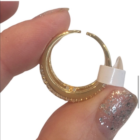 18K Gold Plated Pave CZ Stone Double Band Ring Size 7 Brand New - Picture 7 of 14